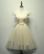Simple V Neck Tulle Off Shoulder Short Formal Prom Dress, Pink Homecoming Dress