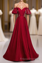 Simple Sweetheart Burgundy Satin Long Formal Prom Dress, Burgundy Evening Dress