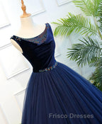 Dark Blue Tulle Long Formal Prom Dress, Dark Blue Tulle Evening Dress