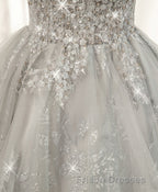 Gray Sweetheart Lace Tulle Short Formal Prom Dress, Gray Cocktail Dress