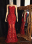 2025 Red Sheath Sweetheart Strapless Floor Length Tulle Lace Prom Dresses
