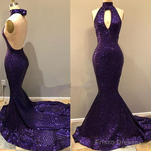 2025 Purple Sequence Mermaid Backless Long Prom Dress Main image