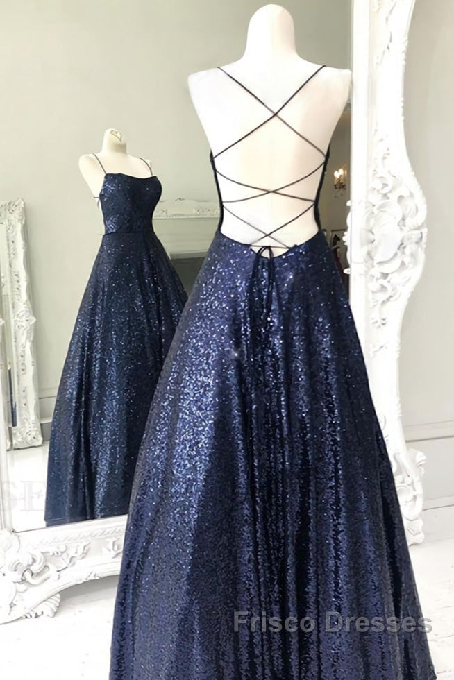 Long Navy Blue Sequin Formal Prom Dress Secondary image