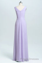 Lavender Chiffon A-line Ruffles Long Bridesmaid Dress