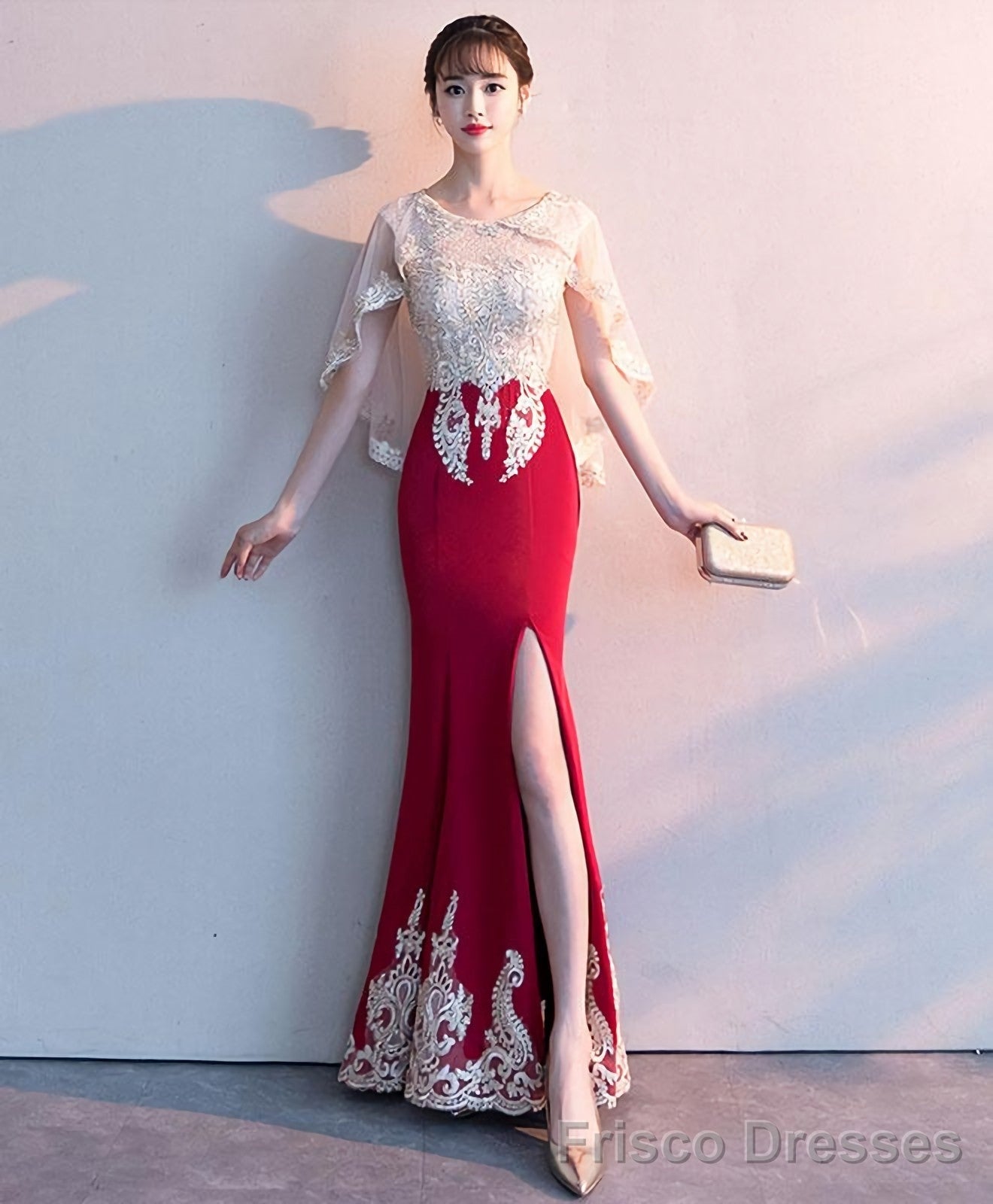 Burgundy Lace Mermaid Long Prom Dress Lace Formal Dress Secondary image