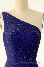 Pink Sequin One-Shoulder Backless Short Formal Prom Dress