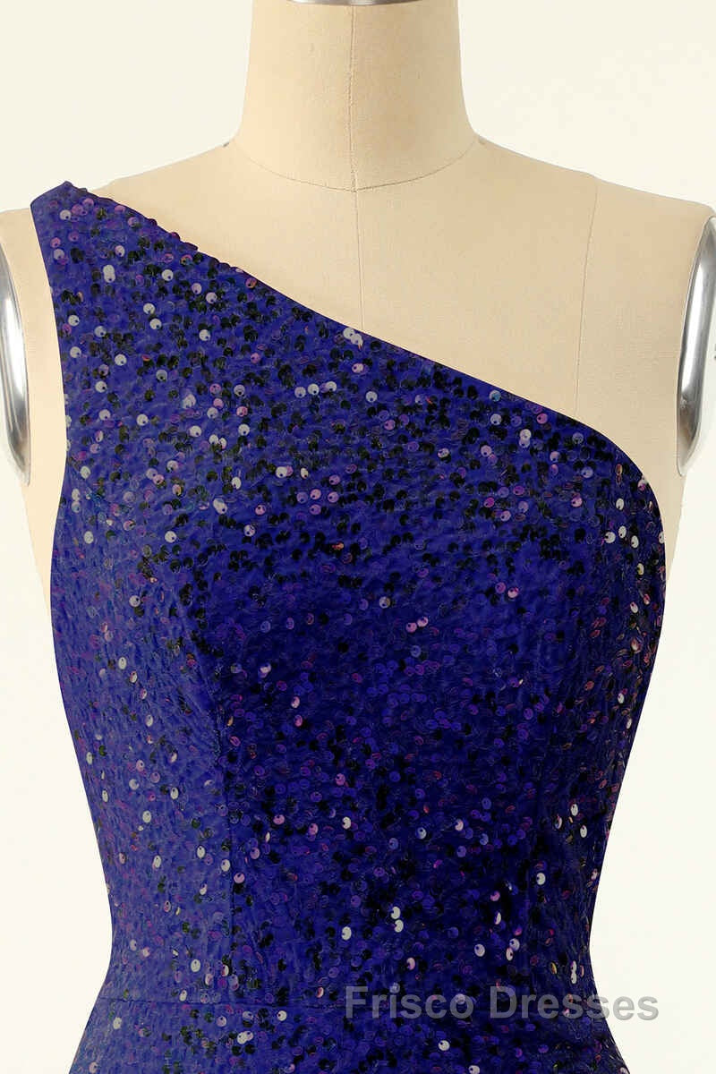 Pink Sequin One-Shoulder Backless Short Formal Prom Dress