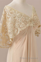 Ruffles Chiffon Long Mother of the Bride Dress with Lace Cape