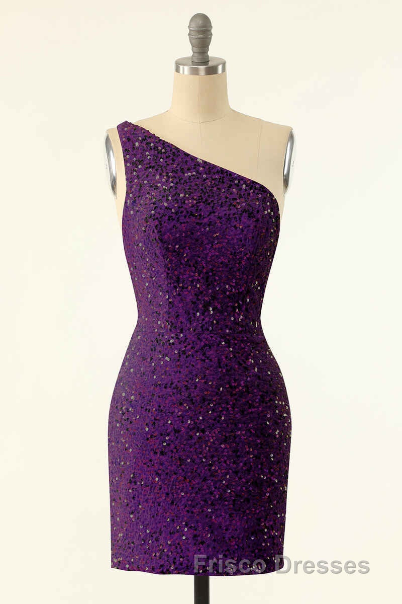 Pink Sequin One-Shoulder Backless Short Formal Prom Dress