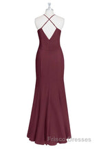 Burgundy Chiffon Cross-Back Mermaid Long Bridesmaid Dress