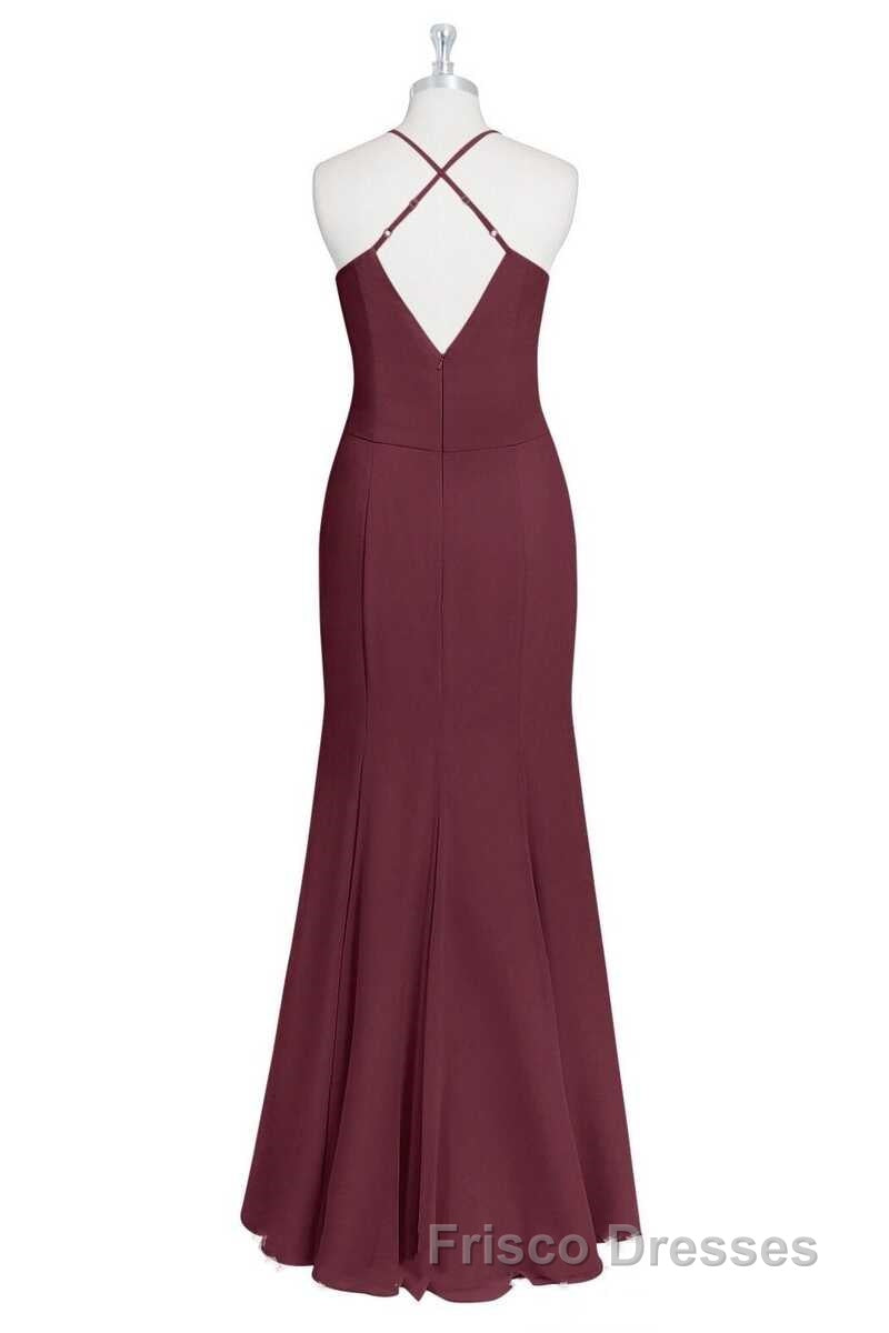 Burgundy Chiffon Cross-Back Mermaid Long Bridesmaid Dress