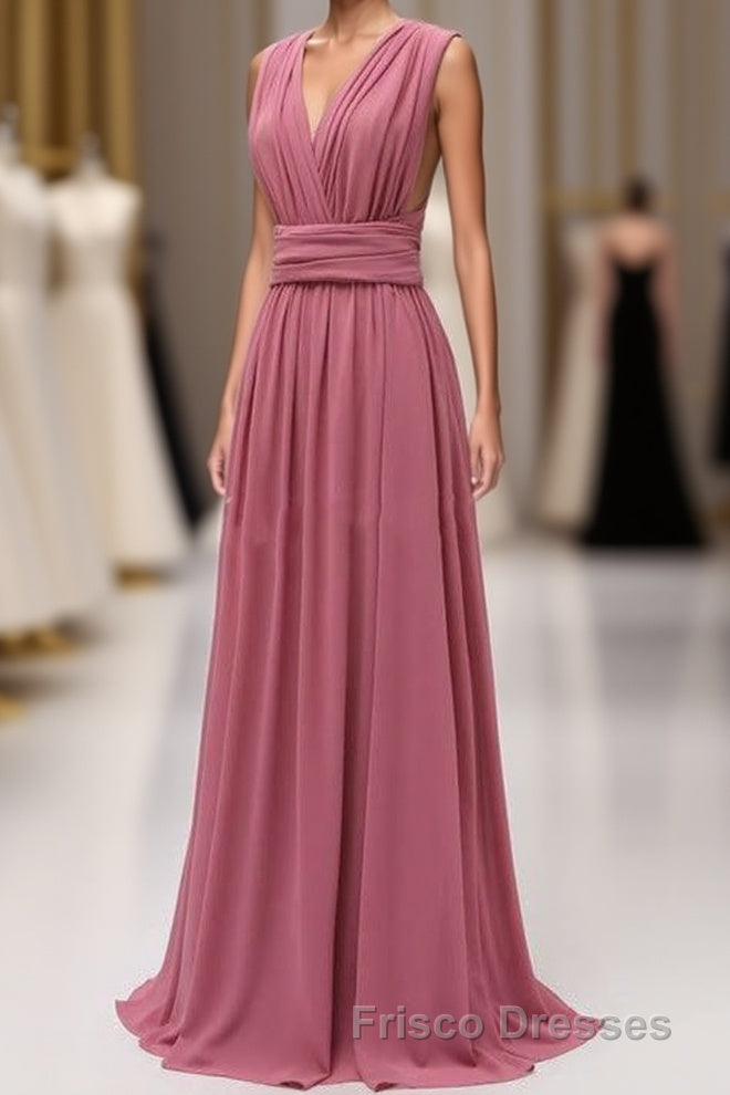 Dusty Rose Chiffon Wrap A-Line Long Bridesmaid Dress Main image