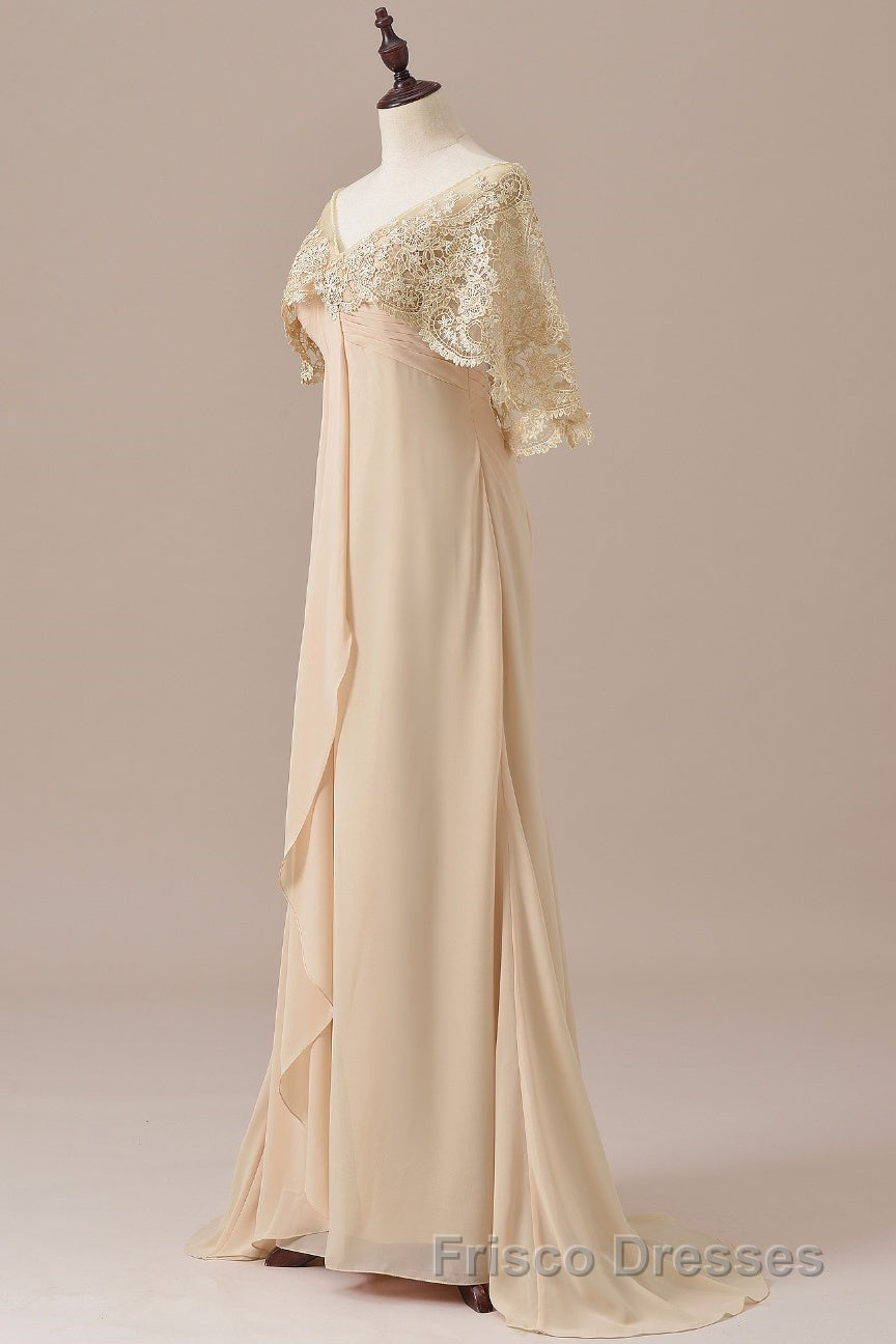 Ruffles Chiffon Long Mother of the Bride Dress with Lace Cape Secondary image