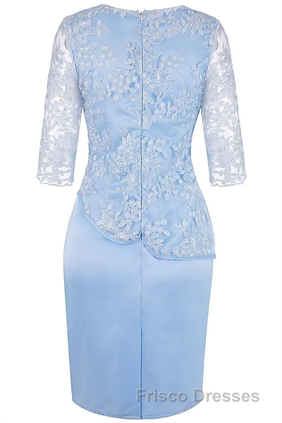 Light Blue Crew Neck Lace Half Sleeve Short Mother of the Bride Dress Secondary image