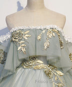 Green Tulle Lace Long Formal Prom Dress, Green Tulle Sweetheart Dress