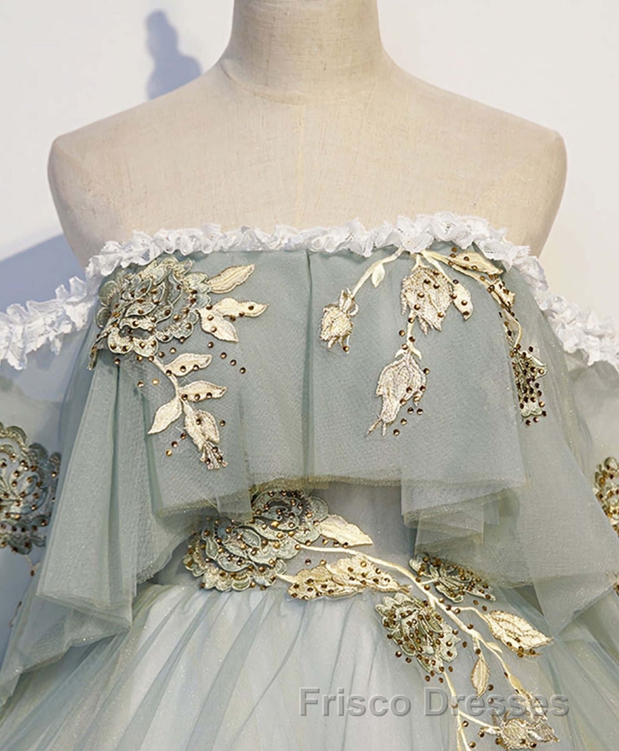 Green Tulle Lace Long Formal Prom Dress, Green Tulle Sweetheart Dress