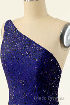 Pink Sequin One-Shoulder Backless Short Formal Prom Dress