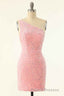 Pink Sequin One-Shoulder Backless Short Formal Prom Dress