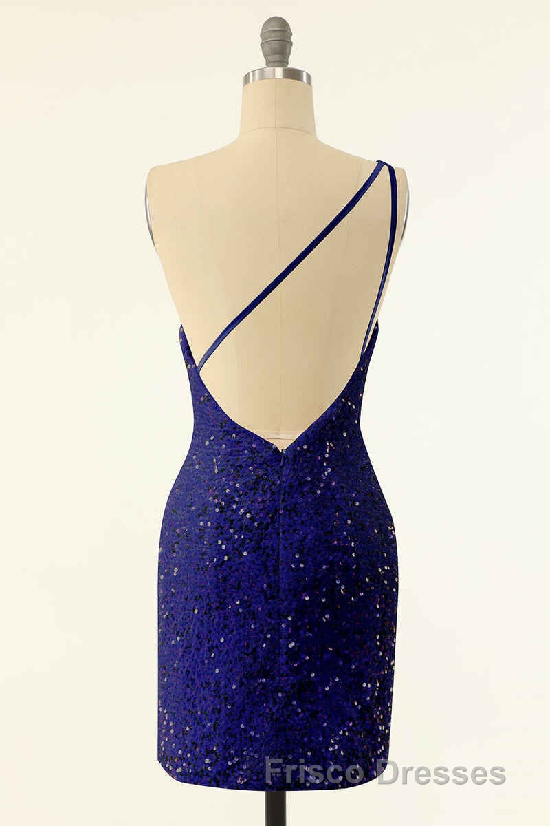 Pink Sequin One-Shoulder Backless Short Formal Prom Dress