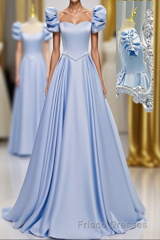 Blue Satin Backless Long Formal Prom Dress, Blue Evening Dress Main image