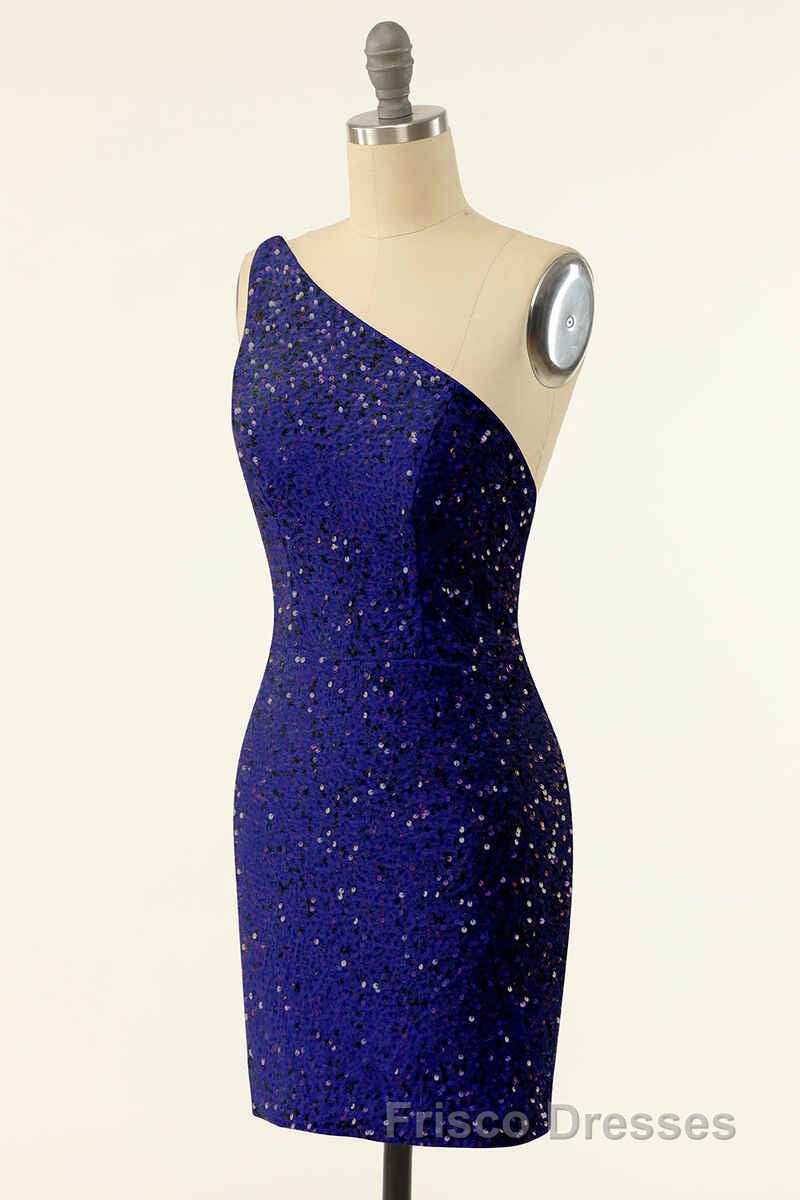 Pink Sequin One-Shoulder Backless Short Formal Prom Dress