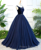 Dark Blue Tulle Long Formal Prom Dress, Dark Blue Tulle Evening Dress