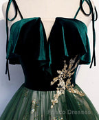 Green Tulle Lace Long Formal Prom Dress, Green Tulle Lace Formal Prom Dress, 1