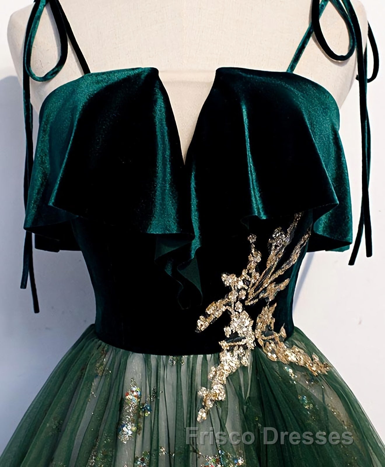 Green Tulle Lace Long Formal Prom Dress, Green Tulle Lace Formal Prom Dress, 1