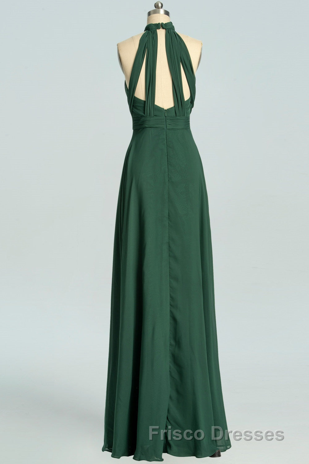 Halter Hunter Green Chiffon A-line Long Bridesmaid Dress Secondary image