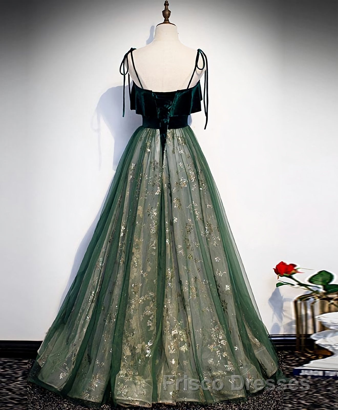 Green Tulle Lace Long Formal Prom Dress, Green Tulle Lace Formal Prom Dress, 1