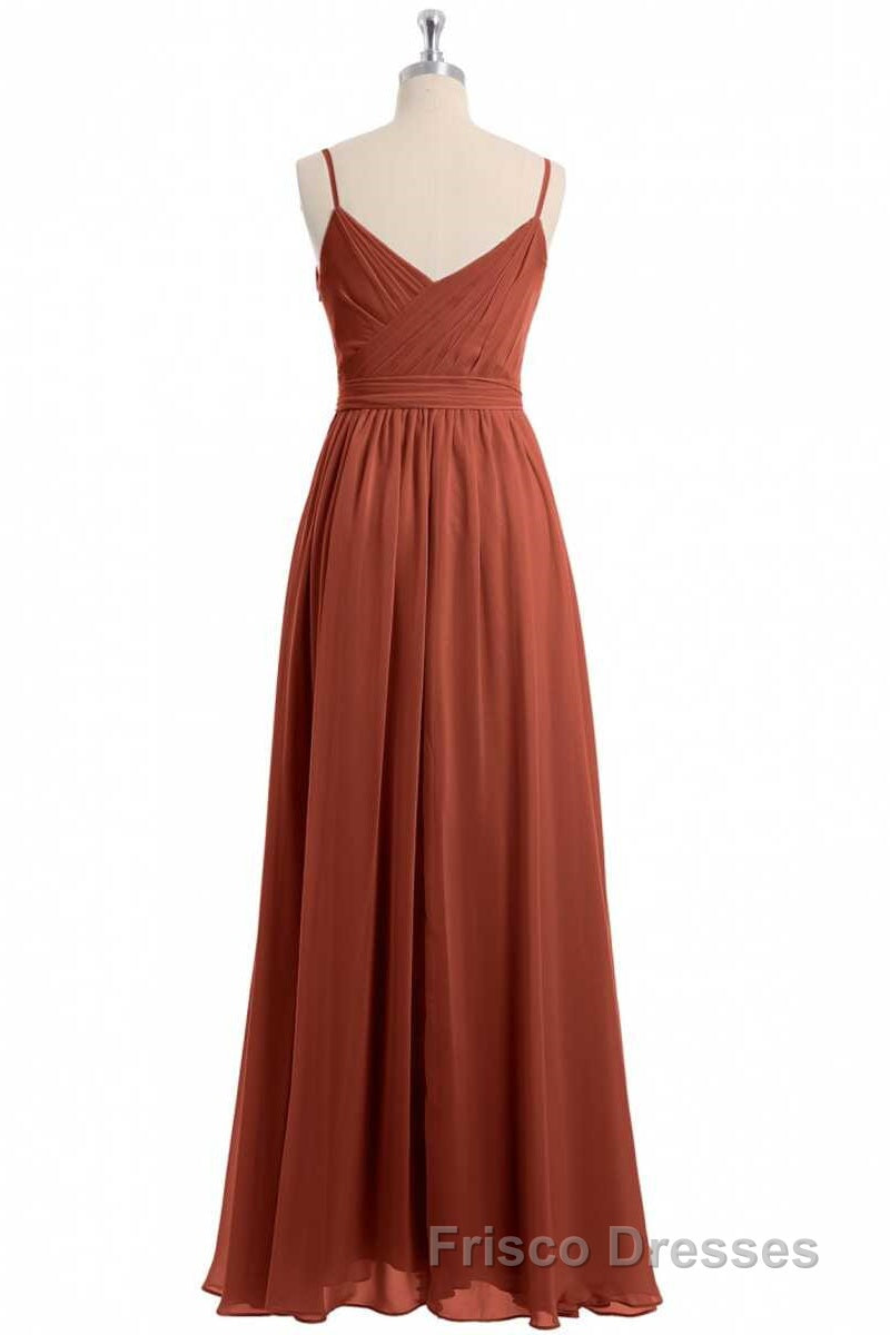 Rust Orange Spaghetti Straps Sweetheart Ruffled Long Bridesmaid Dress Secondary image