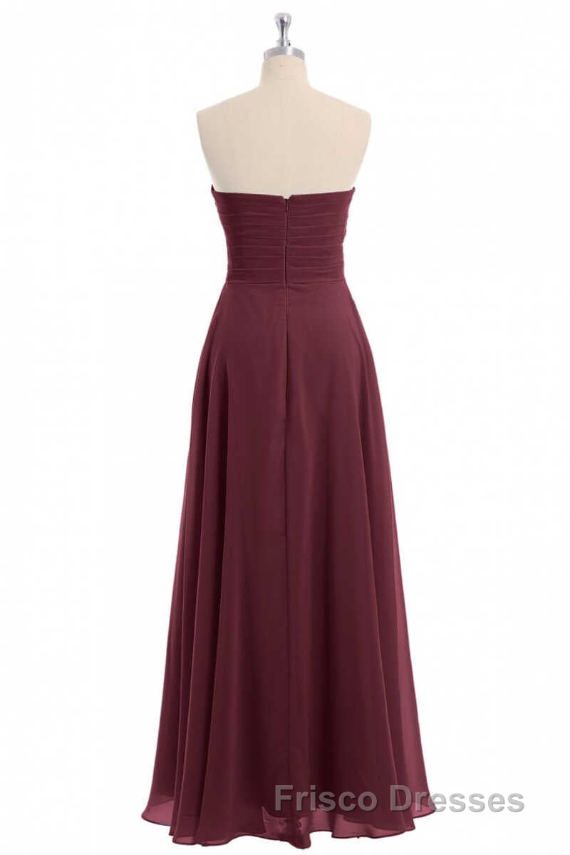 Burgundy Chiffon Strapless Sweetheart A-Line Long Bridesmaid Dress Secondary image