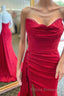 Red Beaded Strapless Mermaid Long Dress with Attached Train