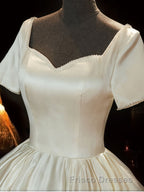 White Sweetheart Satin Long Bridal Dress, White Wedding Dress