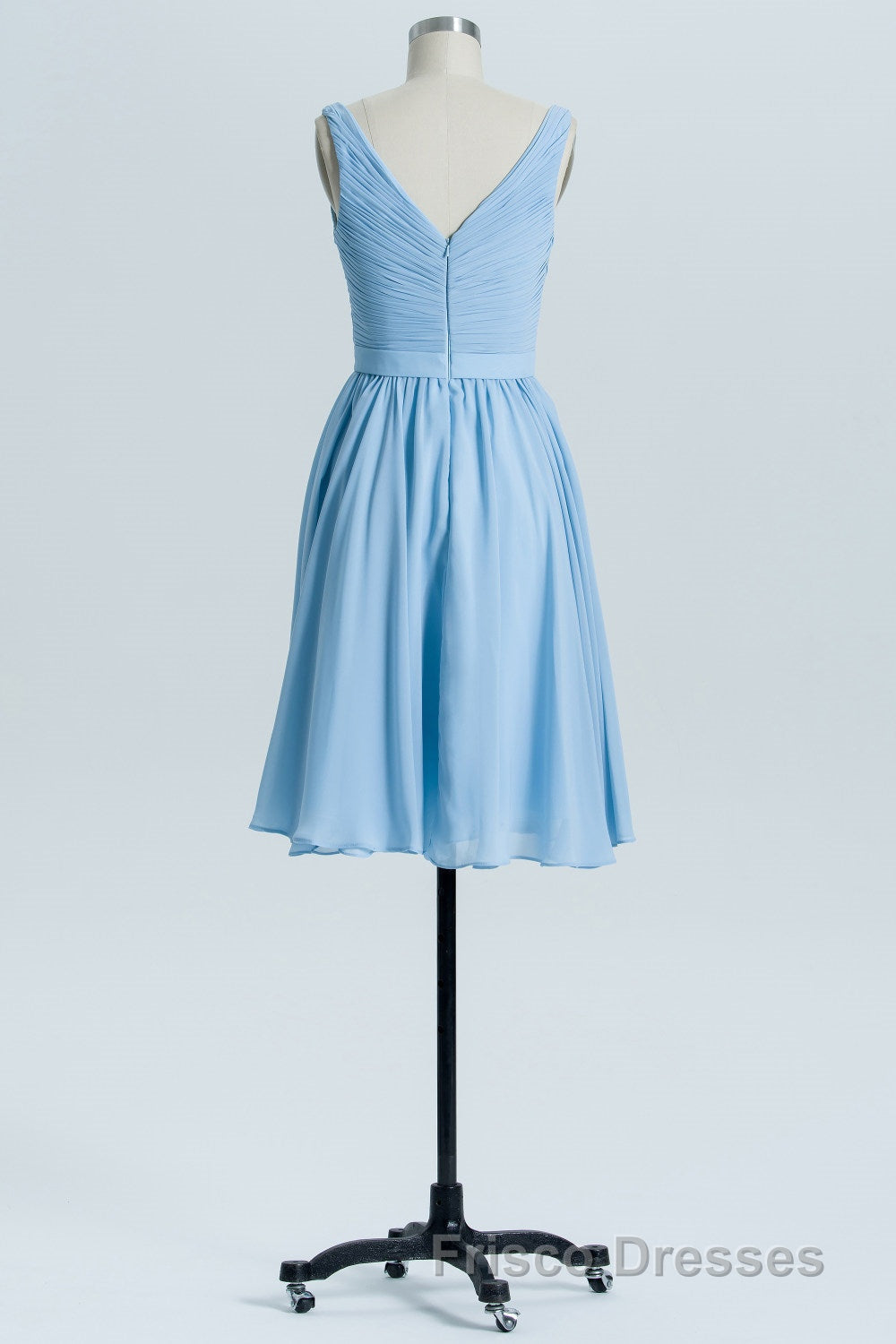 Blue Chiffon A-line Pleated Short Bridesmaid Dress