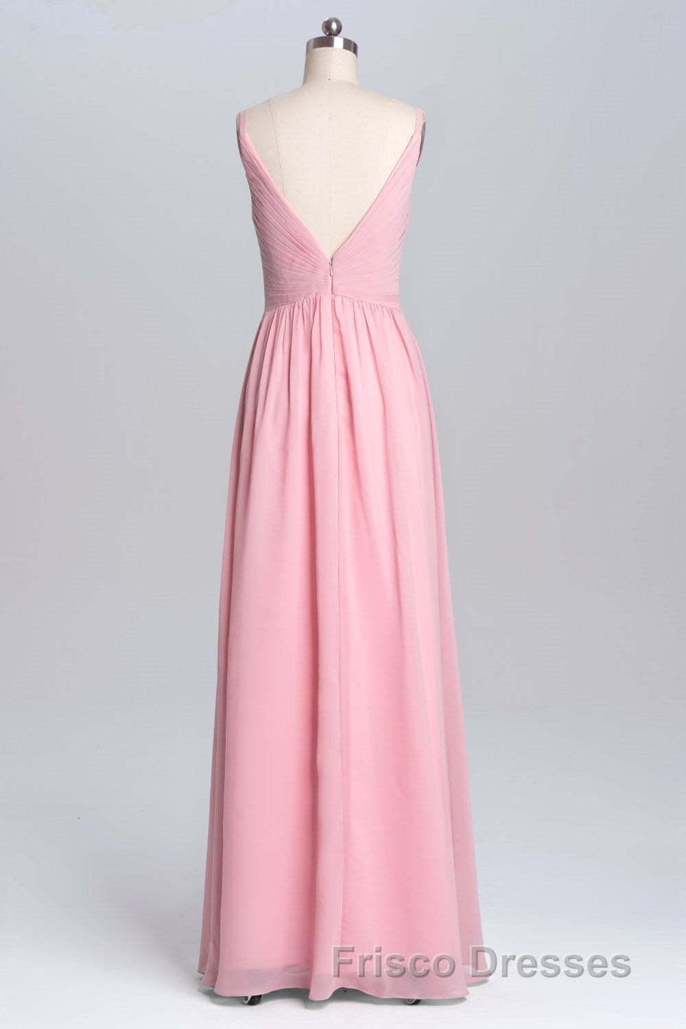 Pink Straps A-line Pleated Long Bridesmaid Dress