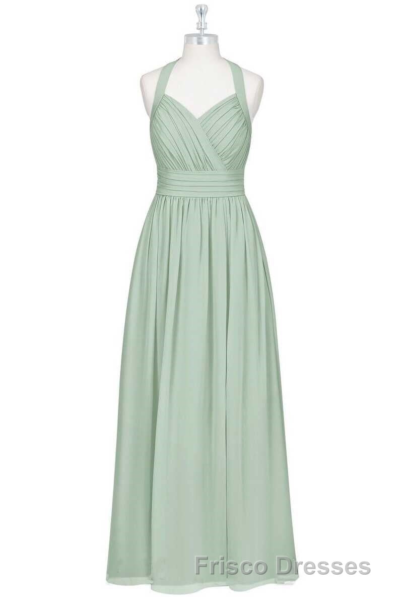 Sage Green Chiffon Halter Backless A-Line Bridesmaid Dress