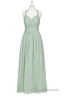 Sage Green Chiffon Halter Backless A-Line Bridesmaid Dress