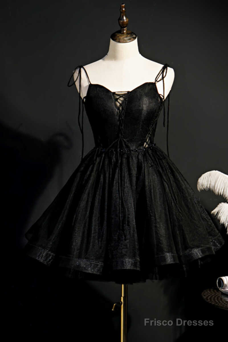 Black Lace-Up Backless A-Line Short Homecoming Dress Main image