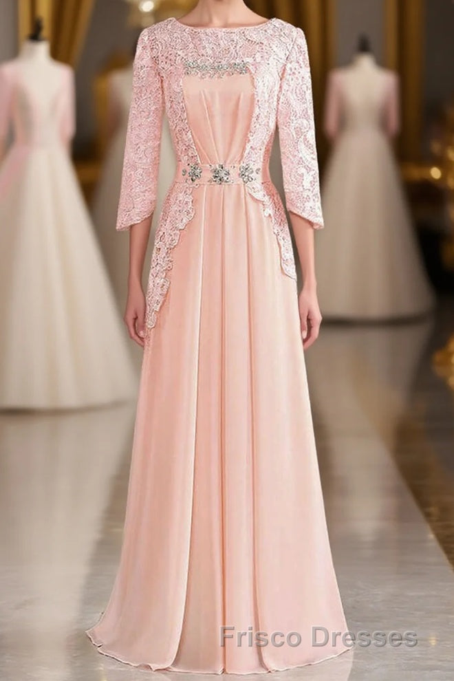 Pink Rhinestone Half Sleeve A-Line Long Mother of the Bride Dress Main image