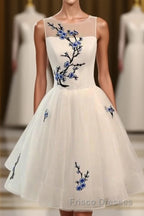 Ivory Sheer Sleeveless Floral Short Homecoming Dress