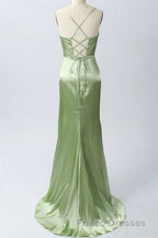 Pink Scoop Neck Lace-Up Back Long Formal Prom Dress with Slit