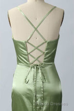 Pink Scoop Neck Lace-Up Back Long Formal Prom Dress with Slit