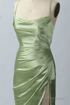 Pink Scoop Neck Lace-Up Back Long Formal Prom Dress with Slit