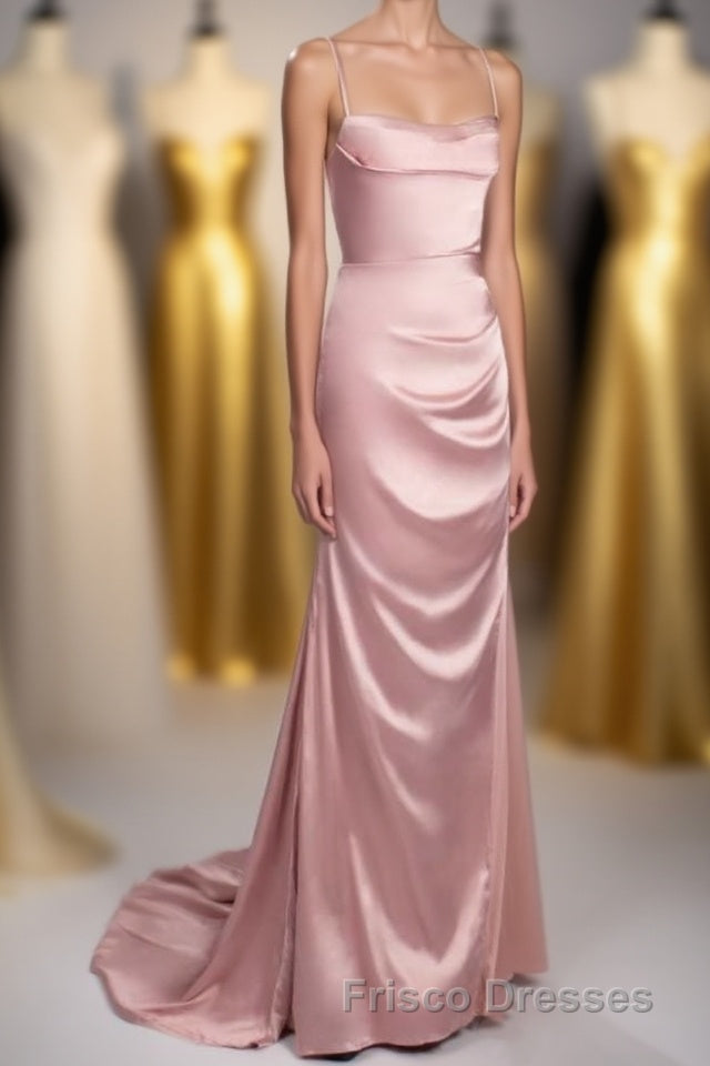 Pink Scoop Neck Lace-Up Back Long Formal Prom Dress with Slit Main image