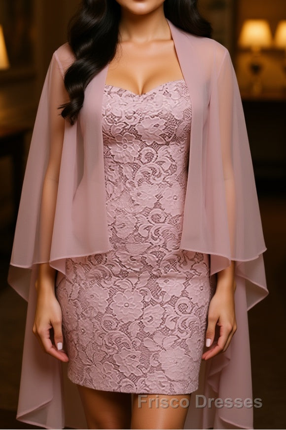 Two-Piece Grey Lace Short Mother of the Bride Dress Main image
