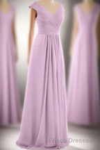 Dusty Purple Chiffon V-Neck Backless A-Line Long Bridesmaid Dress
