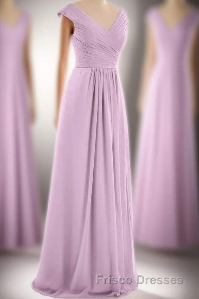 Dusty Purple Chiffon V-Neck Backless A-Line Long Bridesmaid Dress