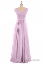 Dusty Purple Chiffon V-Neck Backless A-Line Long Bridesmaid Dress