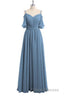 Dusty Blue Chiffon Cold-Shoulder A-Line Bridesmaid Dress